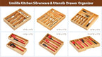 Umilife Bamboo Kitchen Drawer Organizer, 7 Inch Silverware Utensils Tray Holder for Small Drawer, Wood Caddy for Flatware Cutlery Knives - size: 7 x 13 inch (4 Slots)