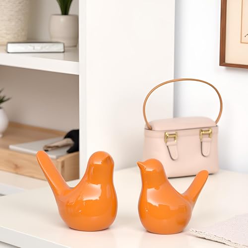 XMGZQ Small Ceramic Bird Statue and Sculpture for Home Decor Accents,Modern Animal Ornaments for Living Room,Bedroom,Coffee Table Centerpiece,Bookshelf,Cabinets,Cute Knick Knacks for Shelves (Orange) - color: Orange