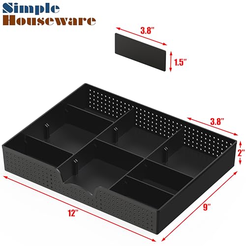 Simple Houseware Drawer Organizer Tray with 9 Adjustable Compartments, 2 Packs, Black - color: Black, size: 2 Pack