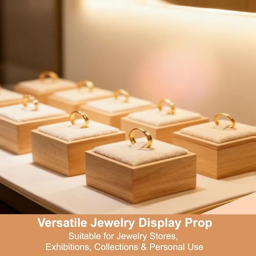 2Pcs Bamboo Ring Display Stand Velvet Jewelry Holder Props Single Rings Displays Box for Finger Jewelry Storage Wood Ring Holders Organizer for Showcase Countertop Drawer