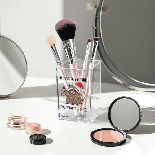 I'm Fine This Is Fine Acrylic Cosmetic Pencil Pen Holder Cup, Funny Raccoon Christmas Pen Holder Cup, Raccoon Lover Gifts for Women Men, Office Sarcastic Gifts for Women Men Colleague Boss - style: It's Fine B
