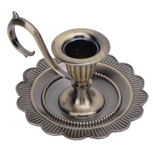 Retro Handheld Candlestick Holder, Vintage Zinc Alloy Candle Stand with Flat Base and Tapered Edges, for Romantic Dinners Home Decoration (Antique Brass) - color: Antique Brass