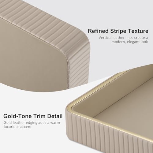 GORESE Square Perfume Tray Nightstand Organizer, PU Leather Purse Bowl Jewelry Trays for Dresser, Trinket Dish Catchall Bowl for Keys, Decorative Vanity Tray, Gift for Women, Beige(9.3'' × 9.3'') - color: Beige