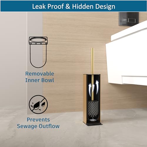 BVL Toilet Brush and Hoder Set Brushed Gold Freestanding for Bathroom - color: Brushed Gold