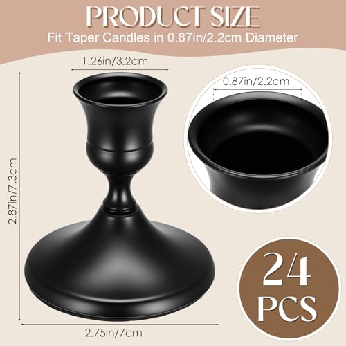 24PCS Brass Black Taper Candle Holders Set, Vintage Metal Candlestick Holders for Table Centerpiece, Wedding Reception, Festive Christmas Mantel Decoration or Home Decor - color: Black
