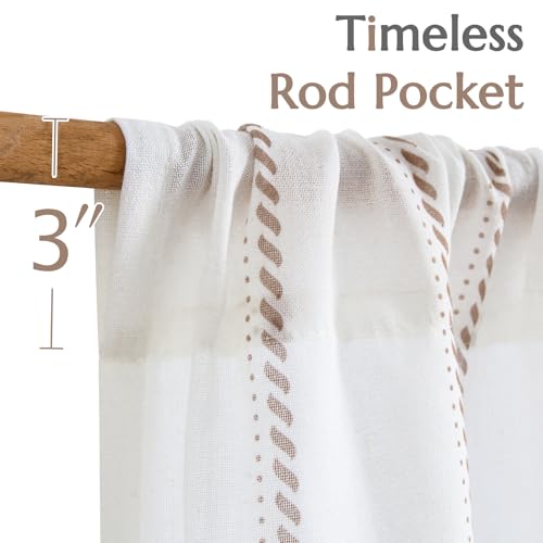 jinchan Linen Striped Kitchen Curtains Tier Cafe Curtains for Living Room Bathroom RV 24 Inch Farmhouse Rustic Half Window Treatment Light Filtering 2 Panels Taupe on White - color: Cottage Striped Taupe, size: 26"W x 24"L (Pack of 2)