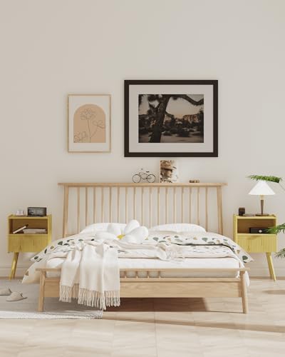 Veegle Nightstand,Modern Bedside Table with Storage Drawer and Open Wood Shelf, Accent Night Stand with Solid Wood Legs for Living Room, Bedroom and Small Spaces,Easy Assembly (Yellow Oak) - color: Yellow Oak