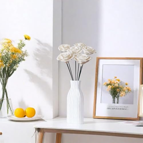 Handmade Porcelain 3D Ceramic Rose Flower, Eternal Flower Decoration for Home Office Decor, Creative Desktop vases, Porcelain Decorations, Exquisite, Set of 6 (White) - color: White