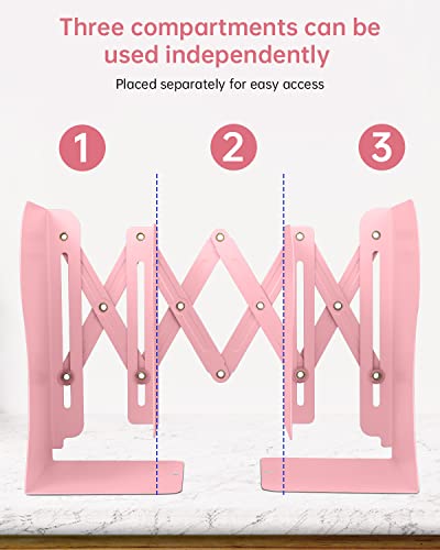 Honagu Adjustable Bookends, Metal Book Ends for Shelves Heavy Book, Desk Magazine File Organizer for Home, Office, Books, Papers, Extends up to 19 inches, for Students,Teachers (Pink) - color: Pink