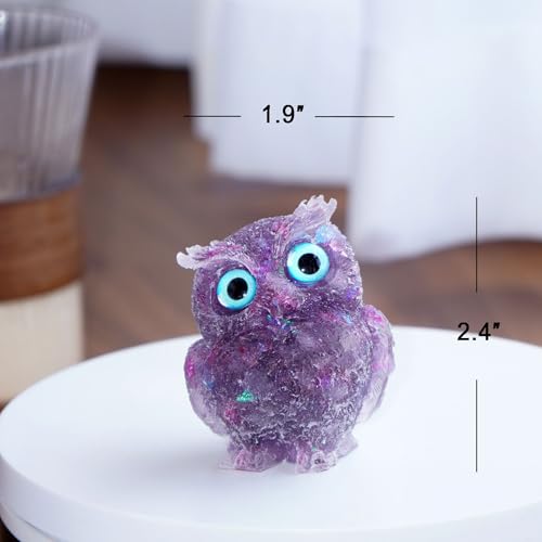 OwMell Owl Statue Tumbled Stone Gemstone Owl Figurine Home Decor Shelf Decor 2.5" - Amethyst - color: Amethyst