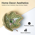 Jewelry Tray, Ceramic Leaves Jewelry Dish, Ring Holder Dish, Small Trinket Tray, Washable Key Bowl(Green) - color: Green