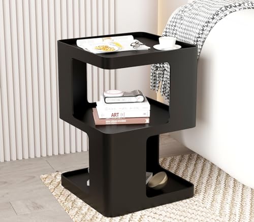 Metal Black Nightstands, Modern Side Table with 3 Tiers Storage, Small End Table for Couch, Bedside Tables No Assembly Required - color: Black, style: Modern