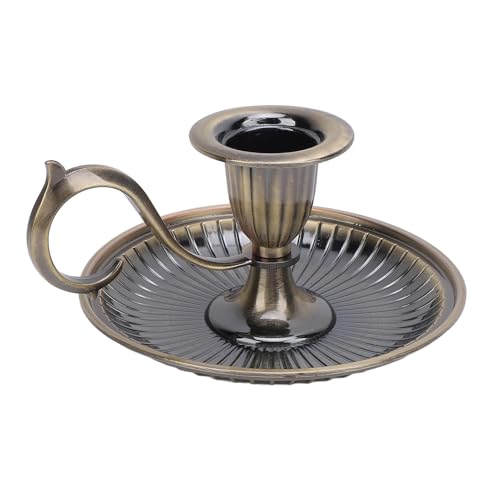 Vintage Candle Holder, Zinc Alloy Taper Candle Stick Stand with Large Curved Handle and Flat Base, for Dinner Table Home Decoration Wedding Party Holiday (Antique Brass) - color: Antique Brass