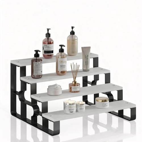 Perfume Stand for Men,4 Tier Cologne Organizer,Cologne Stands for Dresser Deco,Wooden Shelf Display Risers for Bathroom,Bedroom,Kitchen,Makeup,Figures,Cupcake,Dessert, (White,Width=14") - color: White, size: 4 Tiers-width=14"