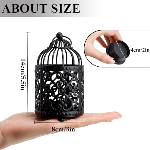 JHY DESIGN 6 Pcs 5.5 inch Height Small Metal Candle Stick Holder Hanging Birdcage Tealight Lantern Hollow Candle Holders for Table Valentine Patio Indoor Outdoor Gifts(Black) - color: Black