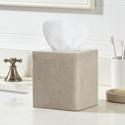 Beige Sandstone Tissue Box Cover Square for Home Decor,Resin Heavy Tissue Box Holder for Bathroom Countertop,Tabletop,Bedside Table,Office (Handmade of Resin) - color: S-beige