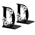 Peacoblue Metal Bookends for Shelves, Modern Decorative Heavy Duty Study Book Ends Stoppers for Office Desk Shelf, Room 5.3"x4.3"x7.1" Cast Iron Tall Bookends 1 Pair (Letter D with Flowers) - style: Letter D with Flower