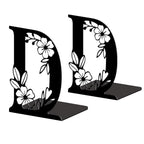 Peacoblue Metal Bookends for Shelves, Modern Decorative Heavy Duty Study Book Ends Stoppers for Office Desk Shelf, Room 5.3"x4.3"x7.1" Cast Iron Tall Bookends 1 Pair (Letter D with Flowers) - style: Letter D with Flower