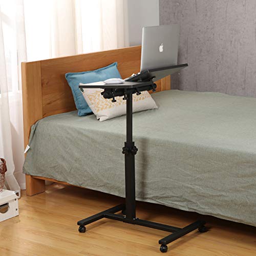 TigerDad Overbed Bedside Desk Mobile Rolling Laptop Stand Tilting Overbed Table with Wheels Height Adjustable Tray Table for Laptop Bed Sofa Side Table (Black) - color: Black
