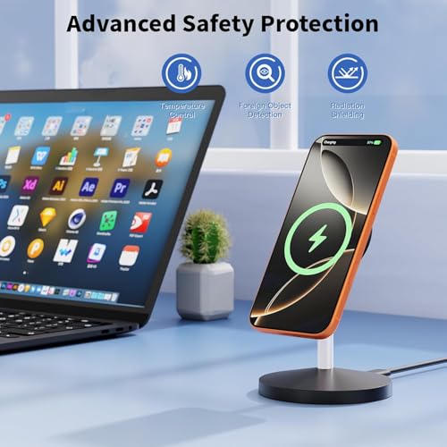 Magnetic Wireless Charger i Phone Stand 15W Fast Mag-Safe Charging Station 6FT Magnet Wireless Charging Stand with Plug Compatible with Apple iPhone 17/17 Pro/Air/17Pro Max 16/15/14/13/12,AirPods Pro - color: Black, size: 1 Pack (6FT C-C)