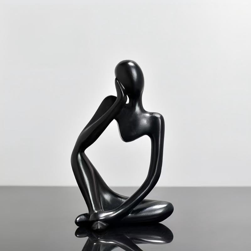 Sandstone Thinker Abstract Statue, European Light Luxury Resin Craft, Office Bookshelf Living Room Entrance Desktop Decor, Black - color: Black