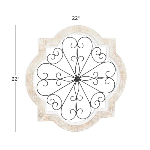 Deco 79 Wooden Scroll Home Wall Decor Wall Sculpture with Metal Scroll Work, Wall Art 22" x 1" x 22", White