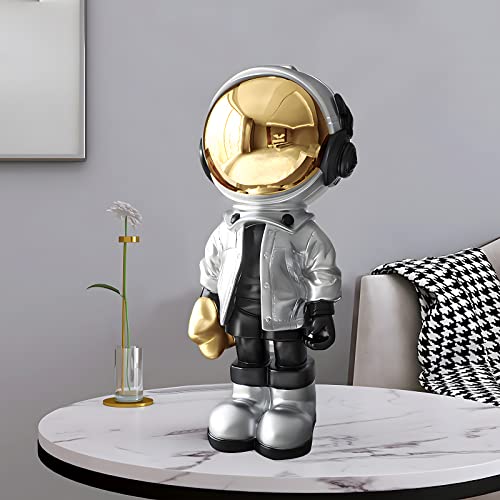 Dosker Astronaut Statues Spaceman Sculpture Polyresin Arts Gifts Silver Figurine Ornament Room Decor for Men,Home and Crafts Desktop Accessories Tabletop Decoration, Living Room, Office, Bookshelf - color: Silver, size: Large