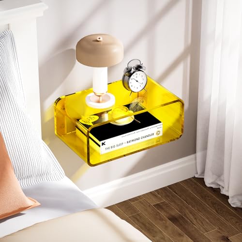 Acrylic Floating Nightstand, Bedside Table, Nightstand Shelf Wall Mounted Bedside Shelf (Yellow, Small) - color: Yellow