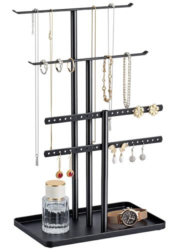pickpiff Black Jewelry Stand Holder Organizer: 14.5" Sturdy Hanger for 80 Pcs Jewelry, Jewlery Tower for Display Necklace, Earring, Bracelet, Watch - color: Black, size: 14.5" Height