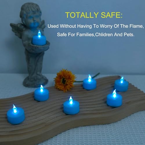 Hanzim LED Tea Lights Candles- 12PACK Blue Flameless Candles Realistic and Bright Flickering Long Lasting 200Hours for Holiday Celebration,Party, Home Decoration,Battery Operated - color: Blue, size: 12pack