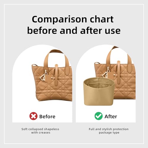 DGAZ Silk Purse Organizer Insert Fits Dior Toujours Vertical Tote Bags，Silky Smooth Bag Organizer，Luxury Handbag & Tote Shaper(Biscuit,Mini) - color: Biscuit, size: Mini