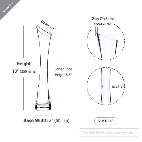WGV Maria Bud Vase, Width 2", Height 10", Clear Slant Cut Opening Gathering Concaved Glass Floral Container Centerpiece for Wedding Party Event Home Office Decor, 1 Piece - size: 2"x10"H Maria