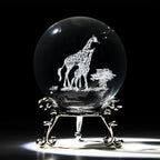 3D Laser Engraved Mom and Baby Giraffes Crystal Ball Paperweight Art Glass Animals Figurine Collectibles Glass Decorative Full Sphere with Stand Giraffe Gifts - color: Giraffe