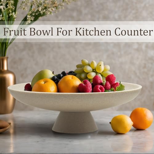 LIN CHUAN Large Decorative Bowl, Modern Resin Pedestal Bowl for Home Decor, Stylish Fruit Bowl for Kitchen Counter, Chic Key Holder for Entry Table, Beige - color: Beige