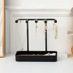 esowemsn 1PC Black Desktop Jewelry Organizer Stand Plastic Earring Holder Keychain Bracelet Holder with Wooden Tray 5 Hooks Necklaces Hanging for Necklaces,Bracelets,Chains,Rings,Earrings,Keys - color: Black