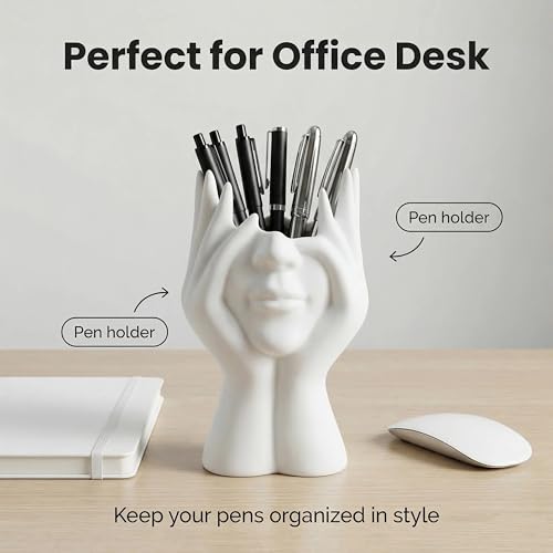 Abstract Human Body Art Face-Holding Sculpture | Home Decor/Makeup Brush Organizer + Office Desk Pen Holder | Multi-Use Gift for Family, Coworkers & Loved Ones