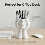 Abstract Human Body Art Face-Holding Sculpture | Home Decor/Makeup Brush Organizer + Office Desk Pen Holder | Multi-Use Gift for Family, Coworkers & Loved Ones