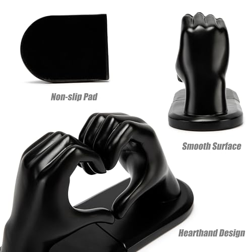 Steviieden Decorative Bookends, Solid Hearthands Sculpture Book Stopper Decor Book Holder for Shelf Home Office Bedroom Living Room (Black) - color: Black