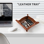 KINIVA PU Leather Jewelry Valet Tray for Men Women,Small Key Bowl for Entryway Table,Portable Travel Catchall Dice Tray (Square-Brown-2pcs) - style: Square-Brown-2pcs