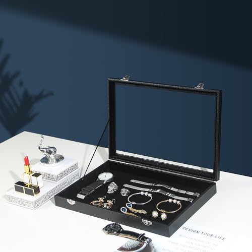 Coward Jewelry Organizer Box, Black Velvet Blank Display Tray Case with Lid for Storage Necklaces Bracelets Rings Beads and Jewelry Accessories - color: Black Velvet, size: Blank Box