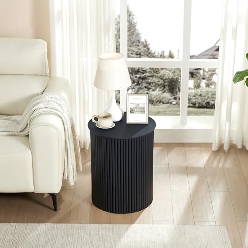 AVZEAR Small Round Side Table Fluted Night Stand Set of 2, 17.7" Mid Century Modern End Table, Circle Bedside Tables Wood Nightstands for Small Spaces, Living Room, Bedroom(Black) - color: Black, size: 17.7"D x 17.7"W x 21.6"H