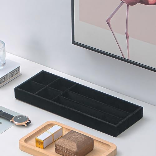 2Pcs Desk Drawer Storage Tray, Nightstand Organizer Tray, Necklace Bracelet Ring Earring Jewelry Display Tray, Grid Table Organizer Holder Tray for Sunglass, Phone, Watch, Perfume (7 grid)/Black - color: Black, size: 7 Grid
