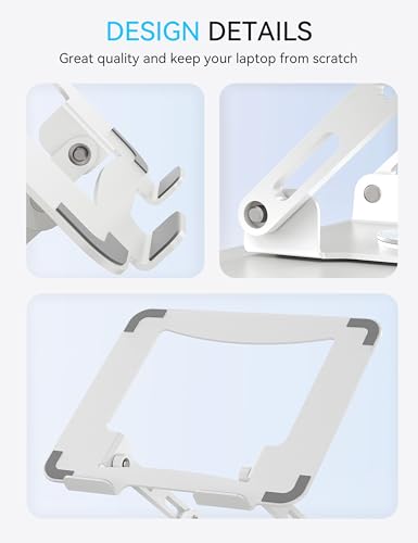 SOUNDANCE 360 Rotating Laptop Stand, Ergonomic Computer Riser for Desk, Adjustable Height Multi-Angle Metal Holder, Foldable Portable Notebook Elevating Base for Office & Home, White - color: White