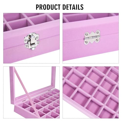 Vicoter Velvet Jewelry Tray 48 Compartments Jewelry Display Organizer with Transparent Cover Rings, Earrings, Necklaces, Pendants Storage Box for Girls, Wives, Mothers, Women - color: Pink, size: 48 Grid