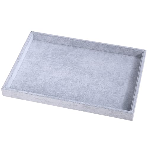 Mornajina 13.8" x 9.5" Velvet Jewelry Tray Jewelry Display Tray, Stackable Empty Plate Trays for Earrings Necklaces Bracelet Rings Display Showcase - Grey - color: Grey, size: Flat Tray 13.8"x9.5"