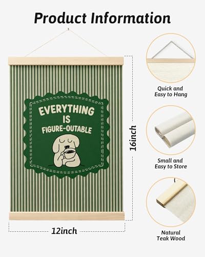 FGFK Everything is Figureoutable Inspirational Dark Green Wall Art Poster Hanger Frame, Motivational Dog Positive Affirmations Canvas Prints Framed Wall Decor for Home Office Classroom, 12x16 Inch - color: Dark Green-Dog