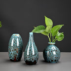 Ceramic Bud Vase Set, Fambe Blue Glazed Finish, Decorative Flower Vases (Blue-Set of 3) - color: Blue-set of 3