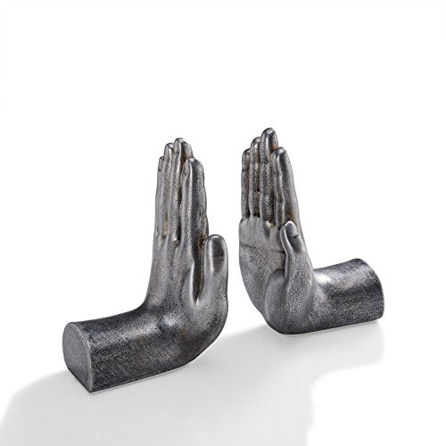 Danya B. Contemporary Accent Book Shelf Decor - Hands Sculpture Bookend Set of 2 (Silver) - color: Silver