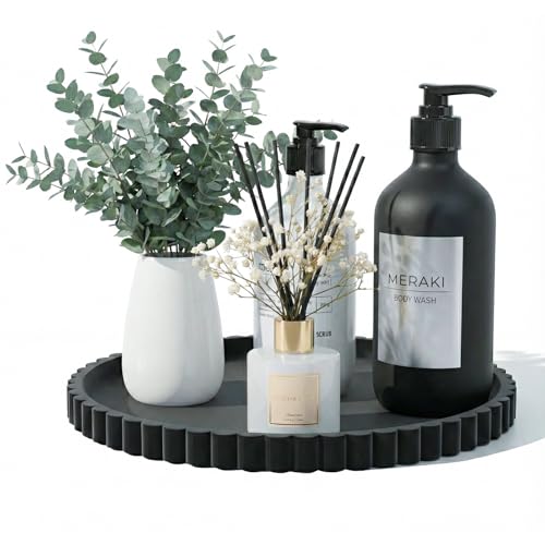 Silicone Bathroom Vanity Tray, Modern Round Decorative Tray for Countertop, Waterproof & Unbreakable Cosmetic Perfume Organizer, Extra-Thick & Sturdy, Easy to Clean Candle Tray (Black, 10 inch) - color: Black, size: 10"