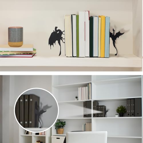 Geelin Dragon Metal Bookends Set of 2 Styles Gothic Book Ends for Shelves Bookshelf Home Office Desk Bookshelf Decor Gift for Dragon Lovers and Reading Enthusiasts - style: Flying Dragon